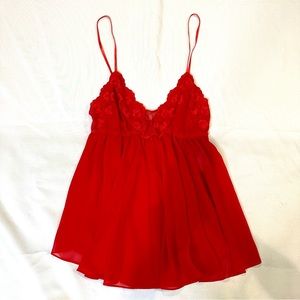 cherry red flowy top with cute rose details